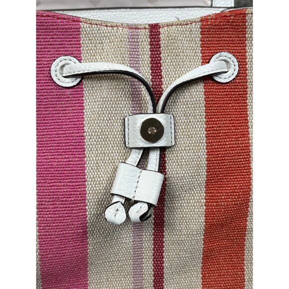 Kate Spade Leila Flap Striped Canvas Backpack Pebbled Leather Pink White main image 13